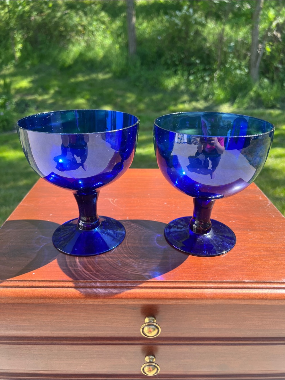 Set of 2 Cobalt Blue Glass Margarita Glasses Drinking Goblets Contemporary